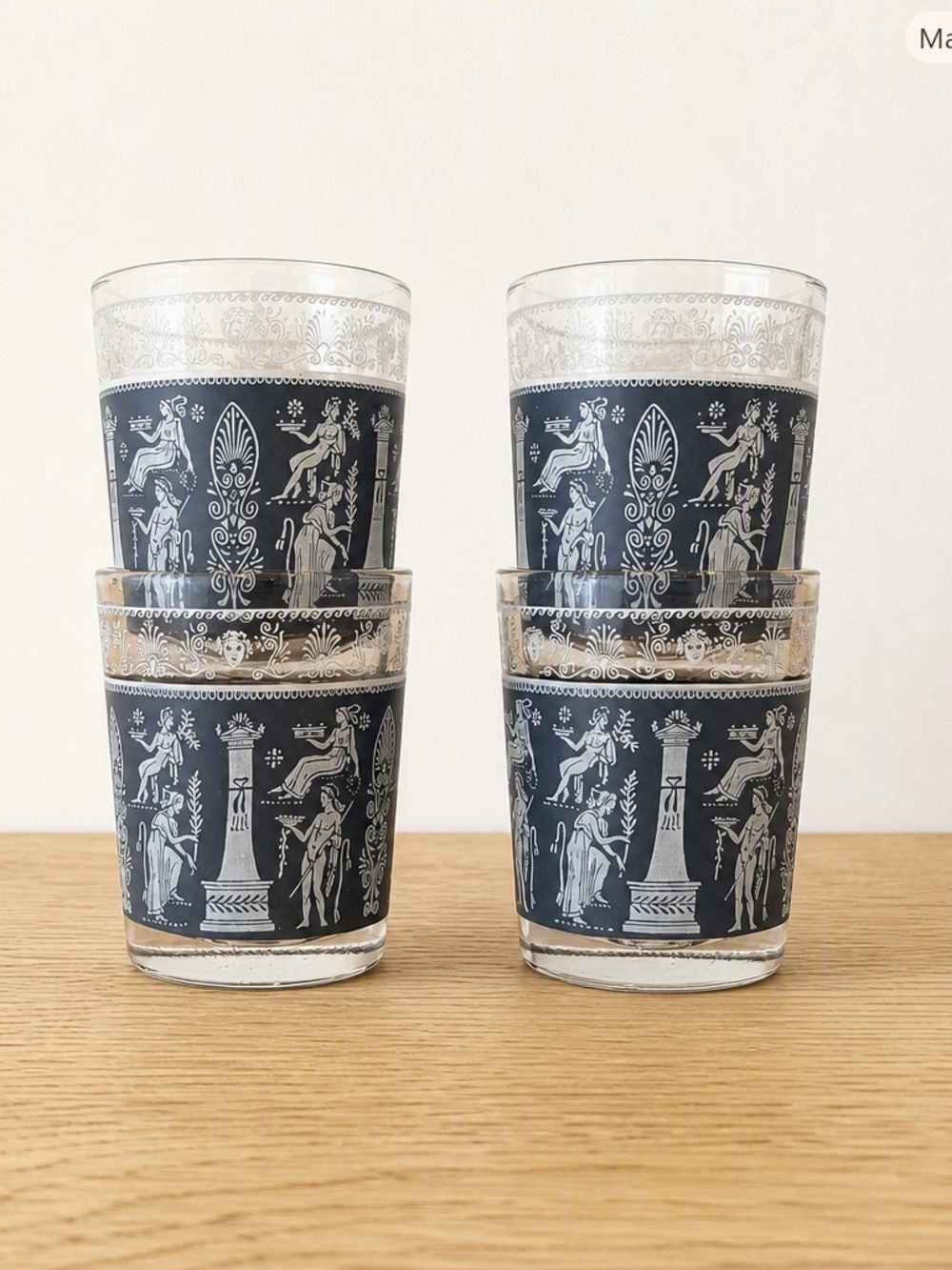Vintage MCM Jeannette Glass Corinthian Blue Hellenic Shot Glasses - Set of 4